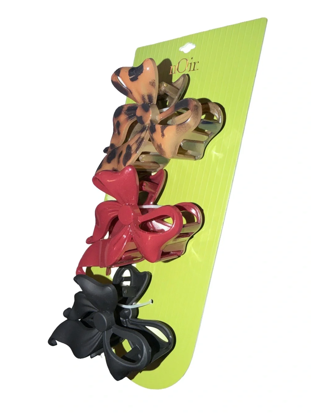 nOir Bow Hair Clips - Leopard, Burgundy, Matte Black (Set of 3)